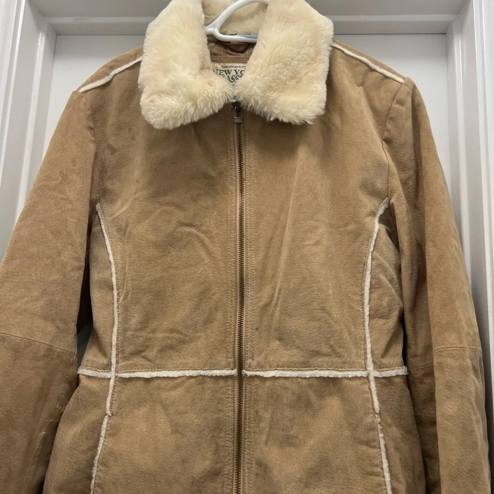 New York Classics Genuine Leather Shearling Jacket Coat Brown M - Picture 4 of 12